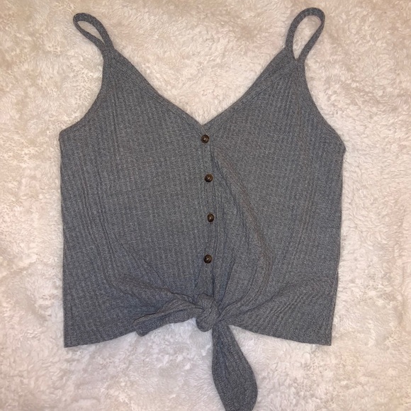 Grey Polyester Tied Tank Top - Picture 1 of 2